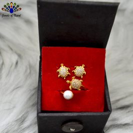 Combo of Gold Plated Tortoise Designed Ear Studs & Finger Ring (Free Size) - Jewels of Nepal
