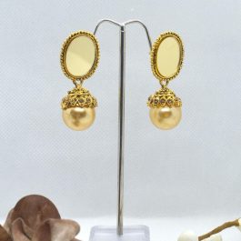 Golden Mirror Top Faux Pearl Drop Earrings For Women