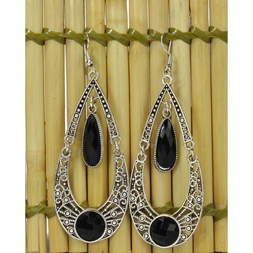 Combo of 4 Silver/Golden Stoned Long Drop Earrings For Women - Image 3