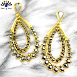 Jewels of Nepal Antique Golden/Grey Drop Shaped Dangling Earrings