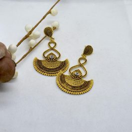 Golden Antique Tribal Designed Dangling Earrings- Jewels Of Nepal