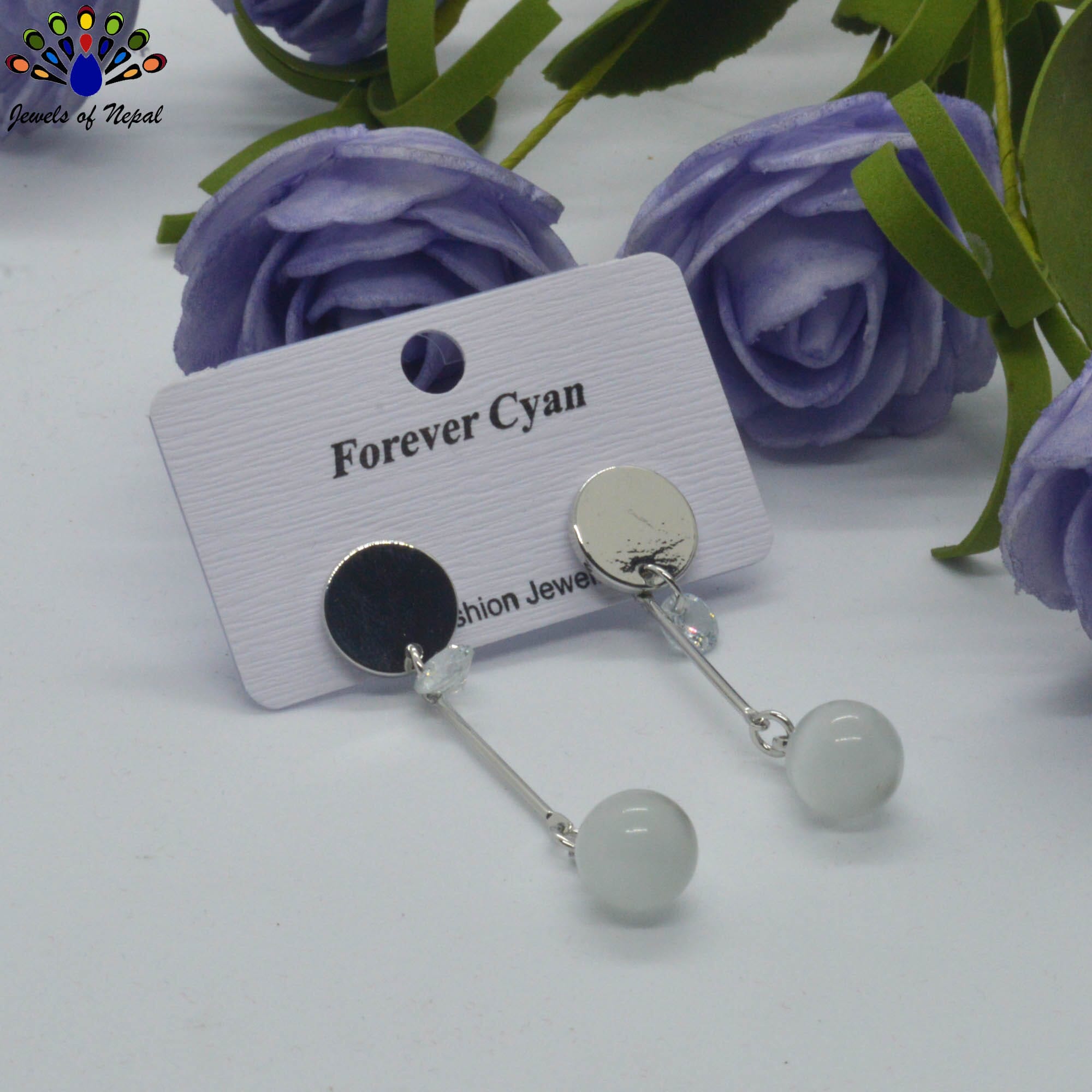 Faux Moonstone Drop Long Sleek Earrings