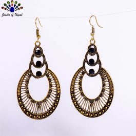 Gold/Black Stone 4 Step Dangle Earrings For Women