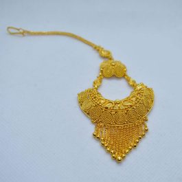 Gold Plated Big Chandbali Designed Tasseled Bridal Maangtika (Gpmt_004)