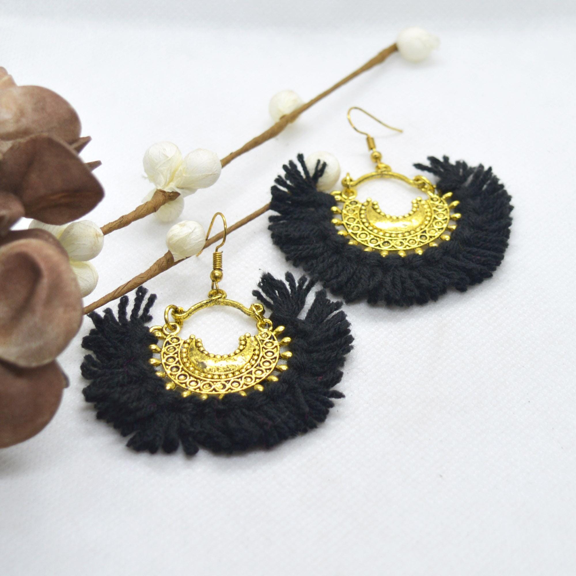 Silver Toned Woolen Tassel Danglers - Image 5