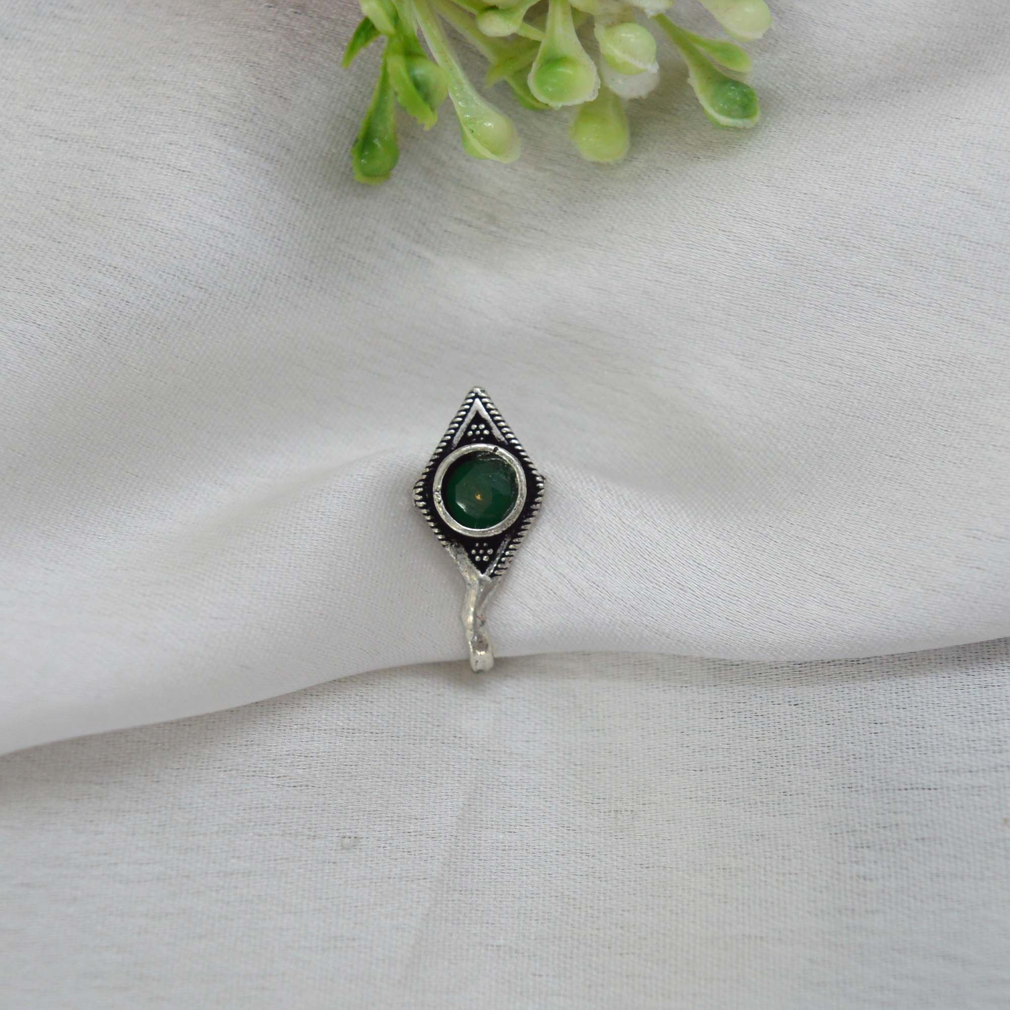 Oxidized Silver Toned Stone Clip on Nose Ring / Nathi/ Nathiya For Women- 1pc - Image 69