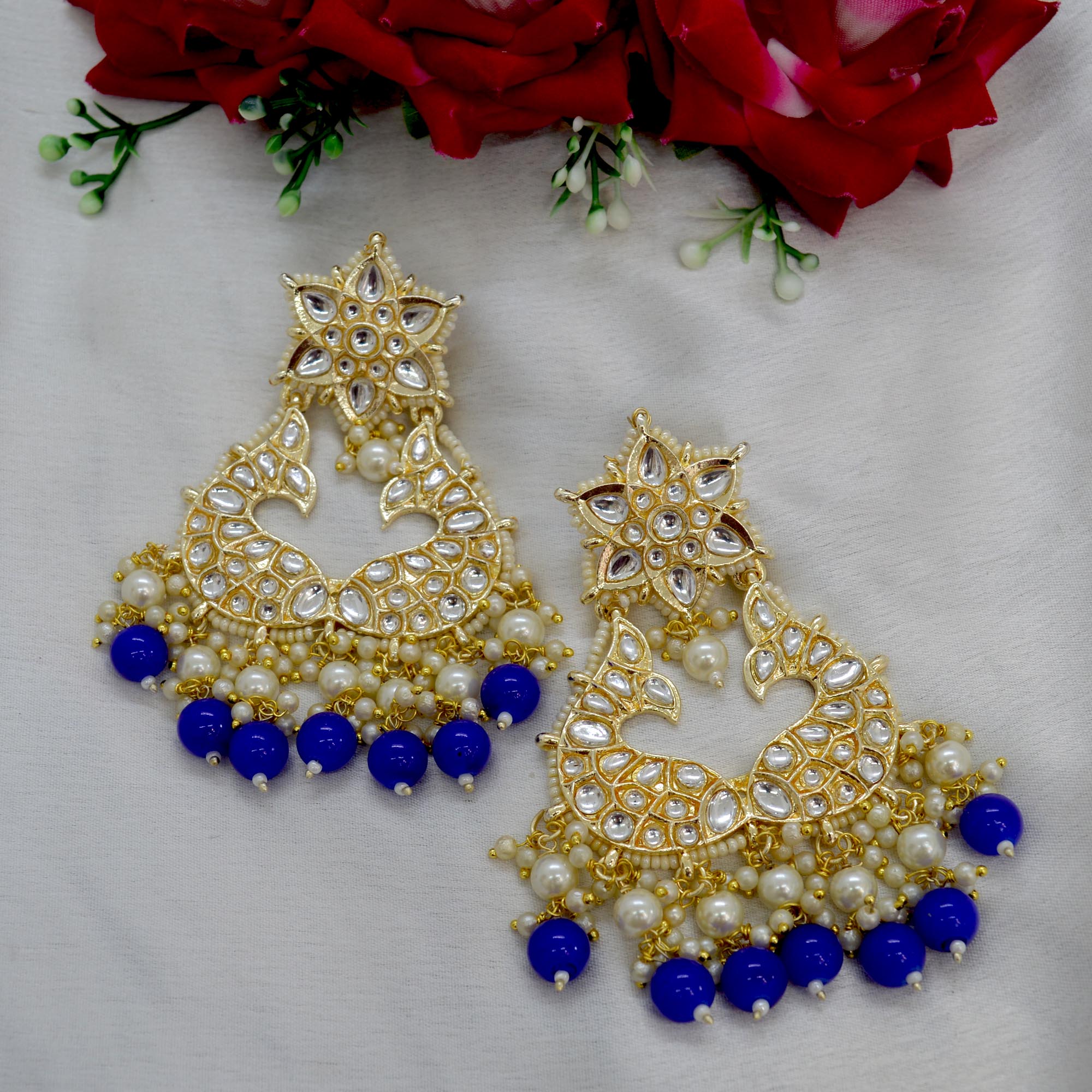 Jewels of Nepal Faux Moti & Beads Beaded Double Fish Designed Meenakari /Kundan Luxury Earrings For Women - Image 14