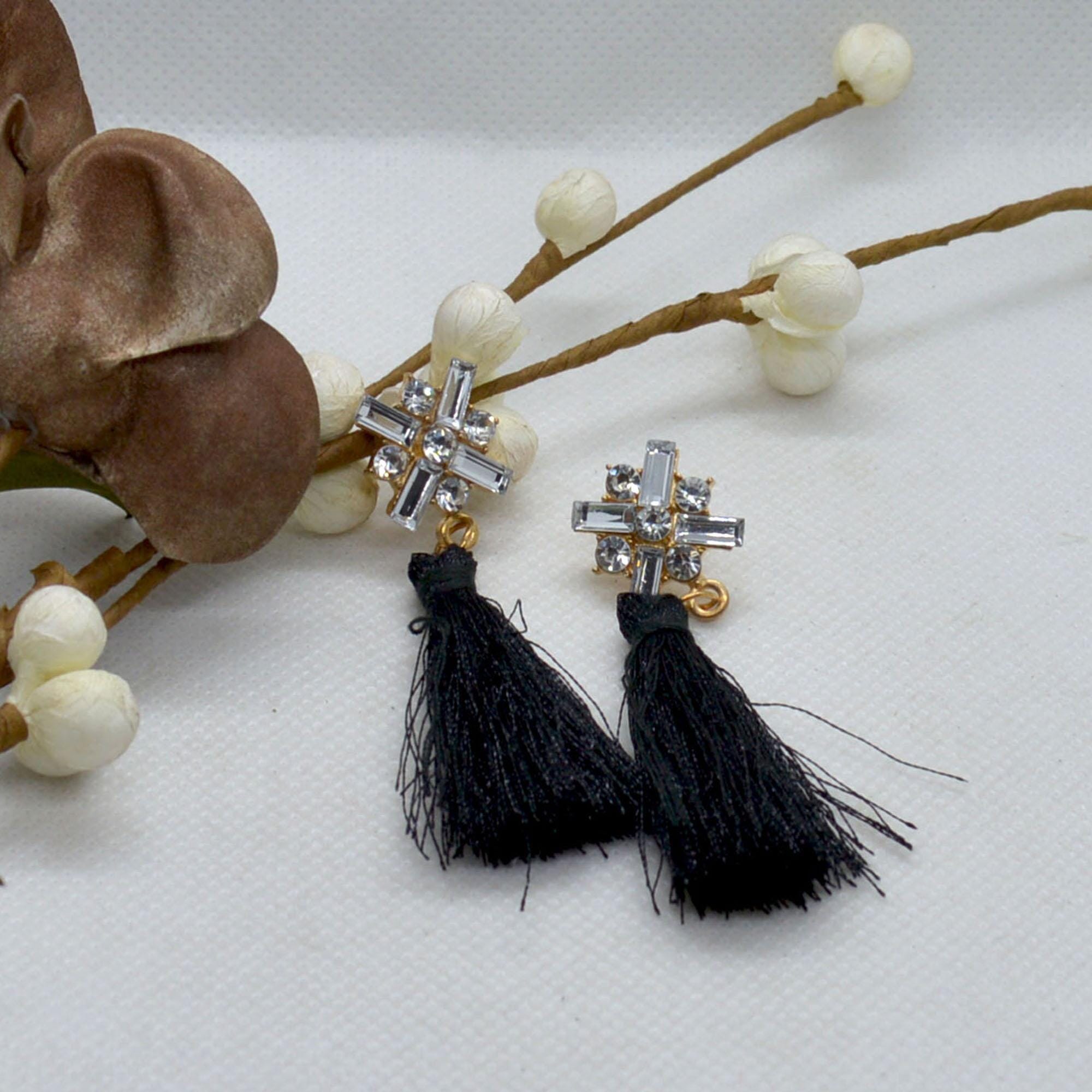 Stone Studded Tassel Drop Earrings For Women