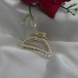 Jewels of Nepal Trendy Designed Faux Moti & Stones Studded Small Metal Hair Claw Clip For Women