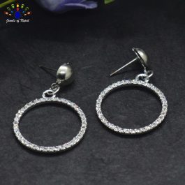 Stone Studded Circular Drop Korean Style Earrings - Jewels of Nepal