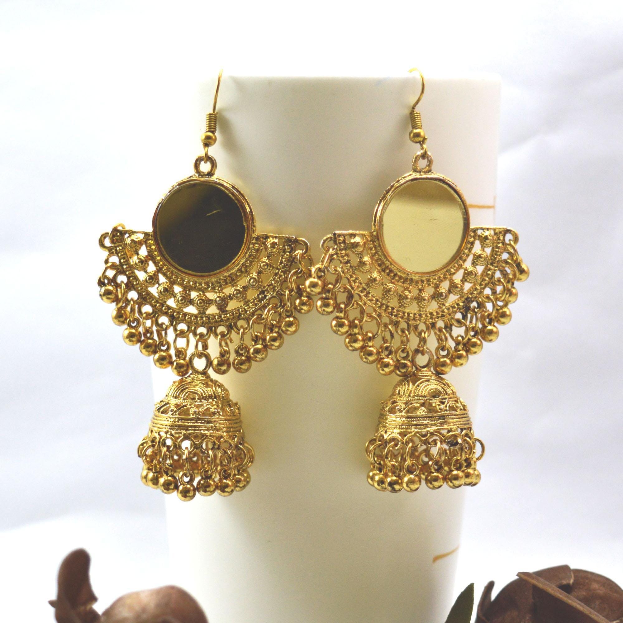 Chandbali Designed Mirror Studded Pinjada Drop Earrings For Women - Image 3