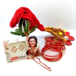 Combo Of Gold Plated Potey Mala + Bangles + Hair Dhaago And Free Tika