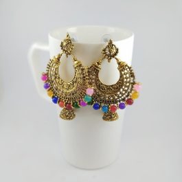 Multicolored Beads Chandbali Pinjara Fall Earrings For Women