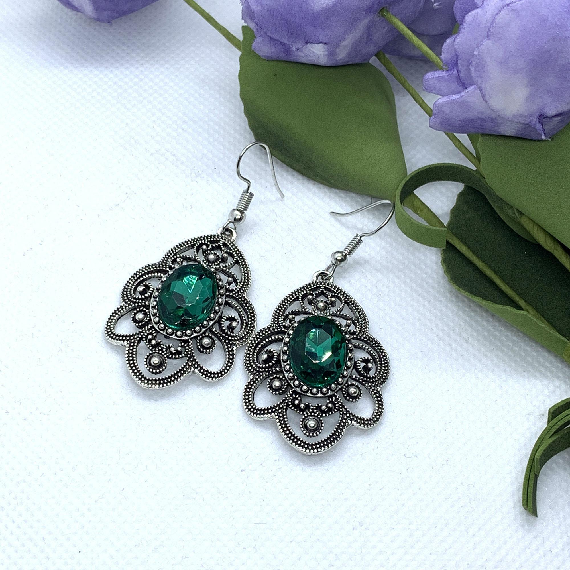 Silver/Black Self Patterned Drop Earrings For Women - Image 11
