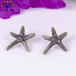 Silver Oxidized Toned Starfish Designed Dot Textured Stud Earrings for Women- Jewels of Nepal