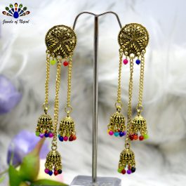 Golden/Multicolored Long Chain Drop Earrings for Women- Jewels of Nepal
