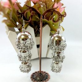 Silver Toned 3 Layered Pinjada Jhumki Earrings (Pe_121)