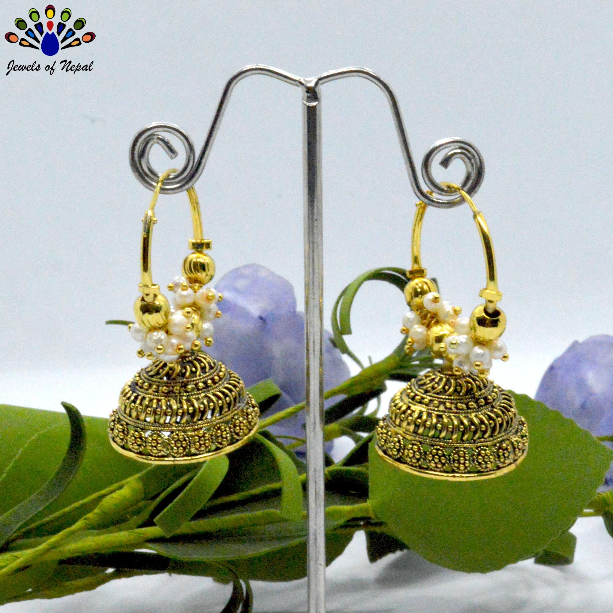 Golden/White Loop Pinjada Earrings