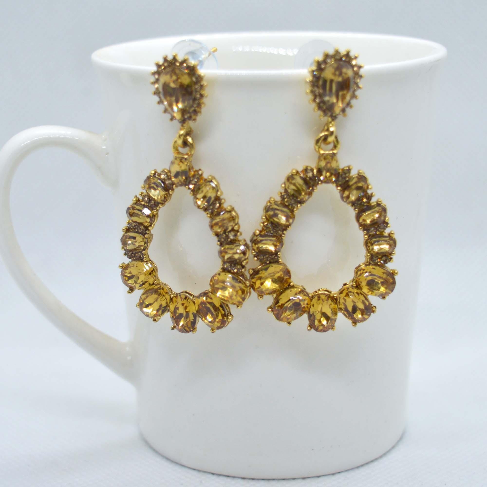 Golden Stones Studded Tear Drop Dangler Earrings For Women