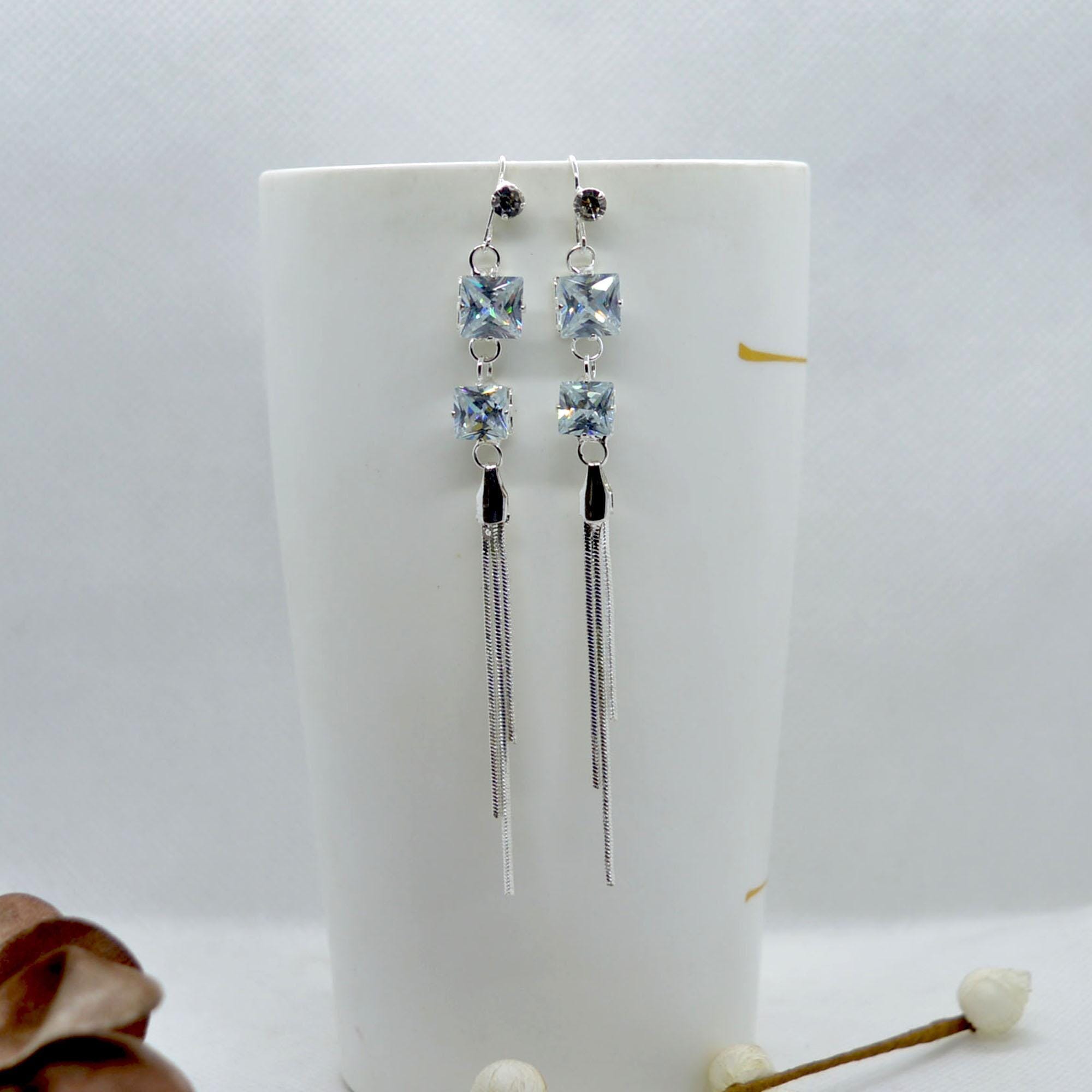 Sleek Chain Drop Stone Adorned Earrings For Women - Image 3
