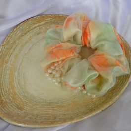 Jewels of Nepal Double Layered Silk Net Hair Scrunchies with Loose Pearls for Women