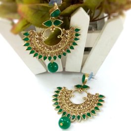 Stones Studded Golden Chandbali Styled Faux Moti Drop Earrings