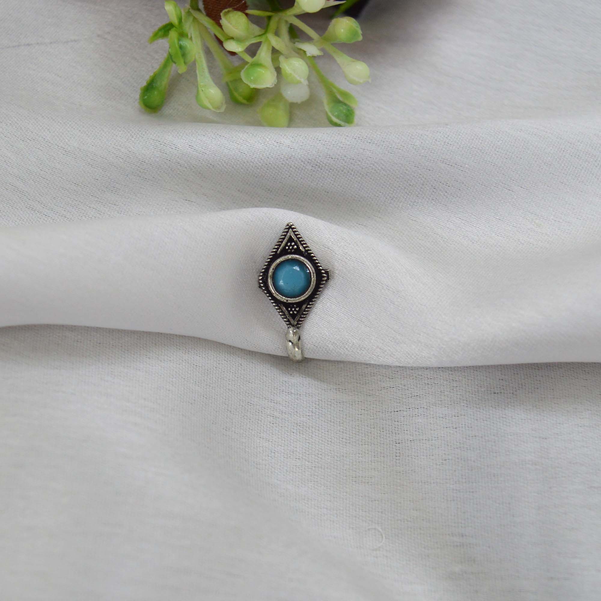 Oxidized Silver Toned Stone Clip on Nose Ring / Nathi/ Nathiya For Women- 1pc - Image 48