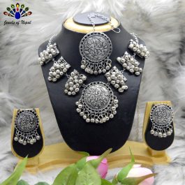 Afghani Style Silver Oxidized Toned Ghungroo Beaded Necklace Set by Jewels of Nepal