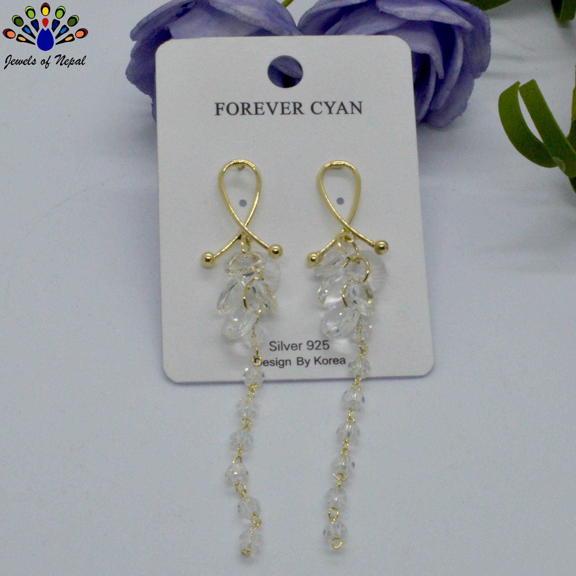 Stylish Clustered White Crystal S925 Earrings