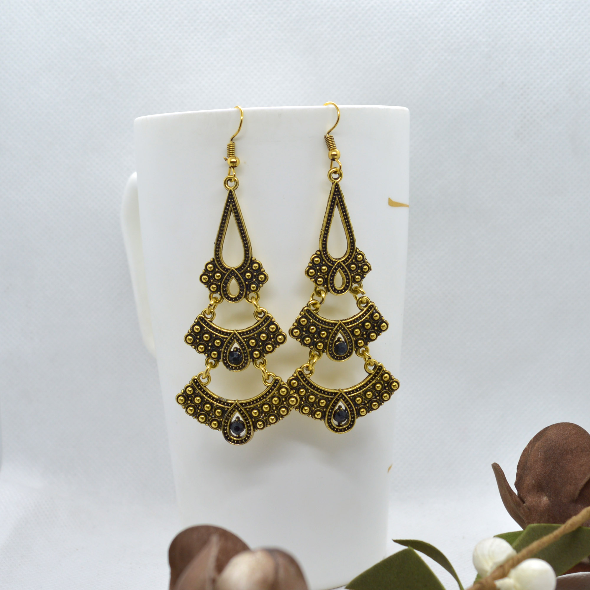 Combo of 4 Silver/Golden Stoned Long Drop Earrings For Women - Image 5