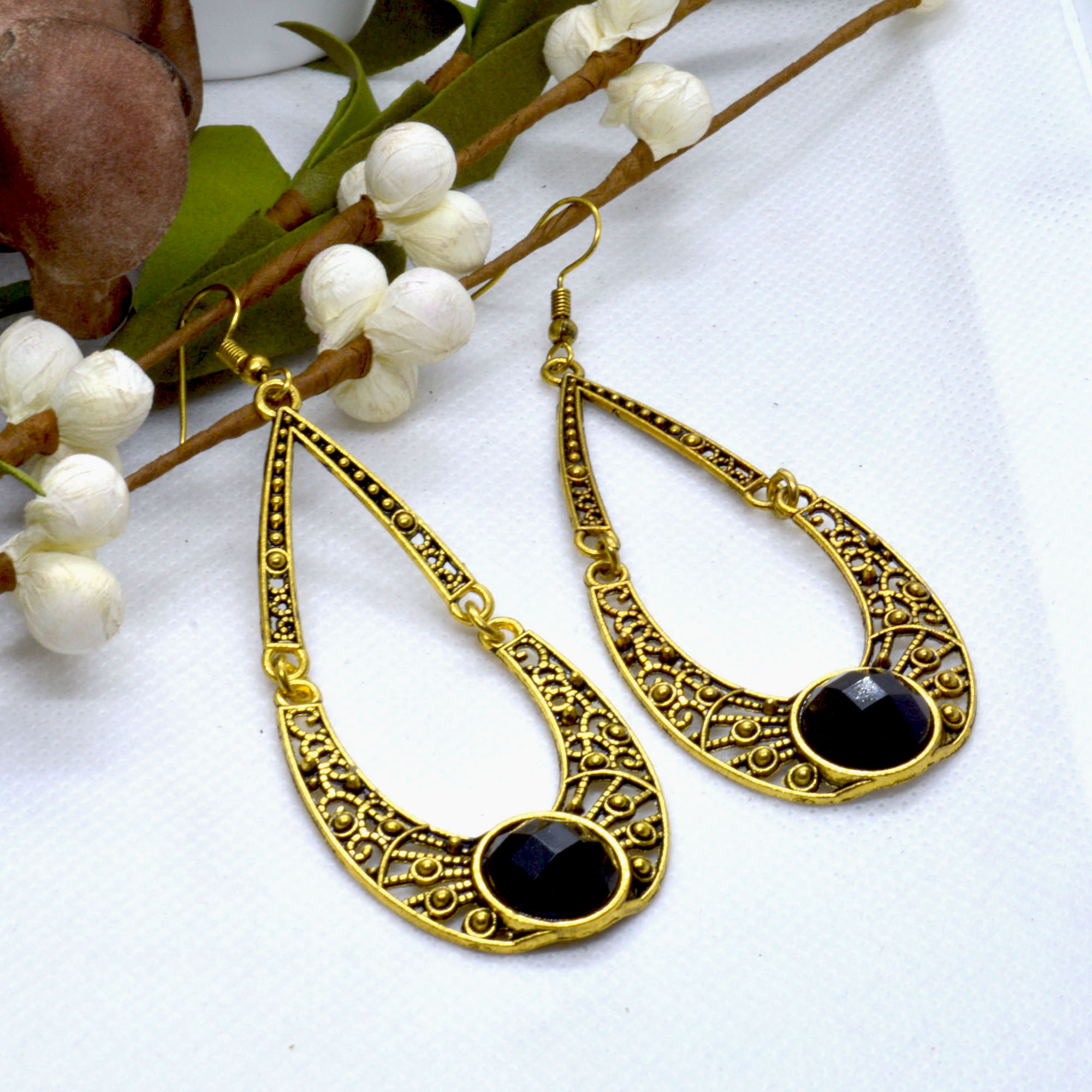 Combo of 4 Silver/Golden Stoned Long Drop Earrings For Women - Image 2