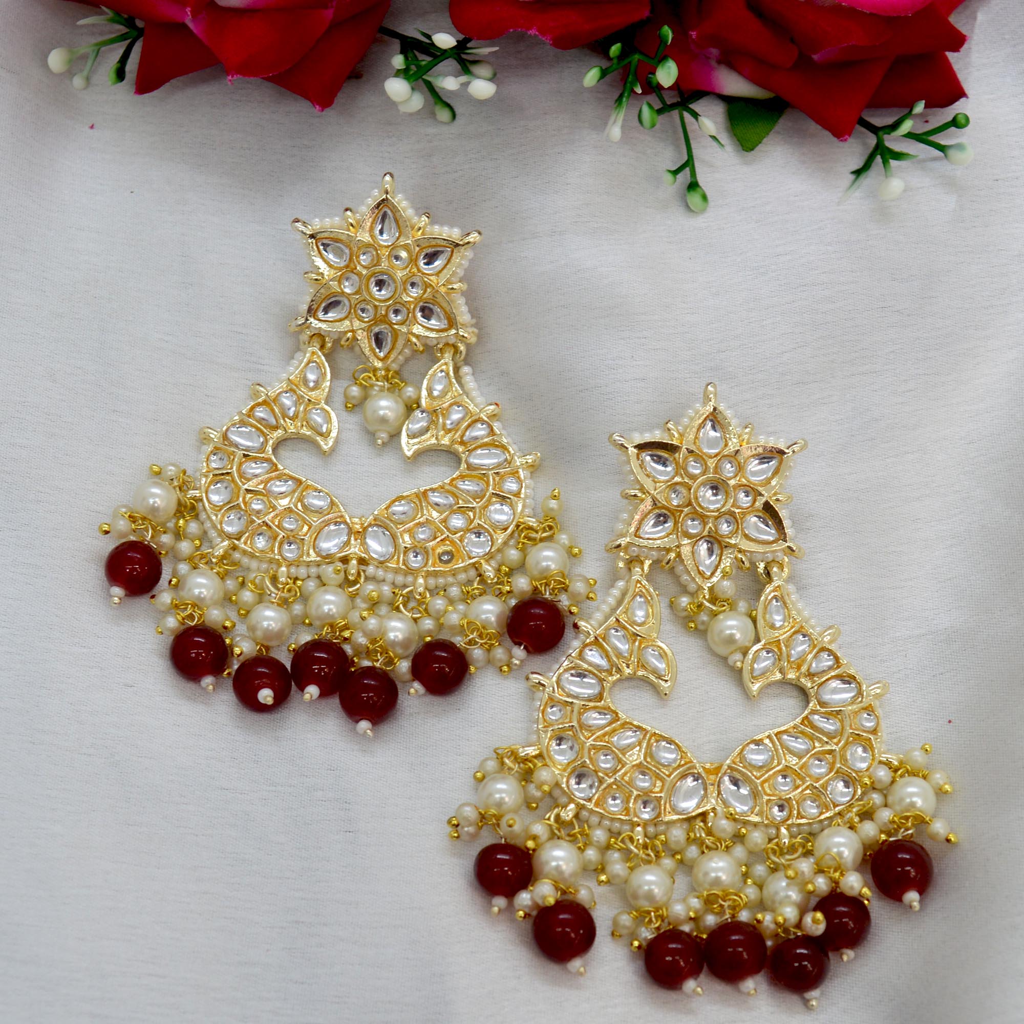 Jewels of Nepal Faux Moti & Beads Beaded Double Fish Designed Meenakari /Kundan Luxury Earrings For Women - Image 8