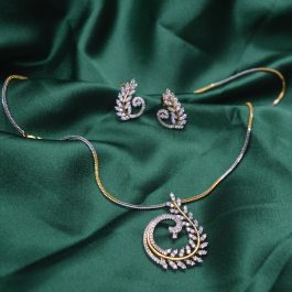 Jewels Of Nepal Cubic Zirconia 5A Australian Diamond Studded Mayur Pendant & Earrings Set For Women