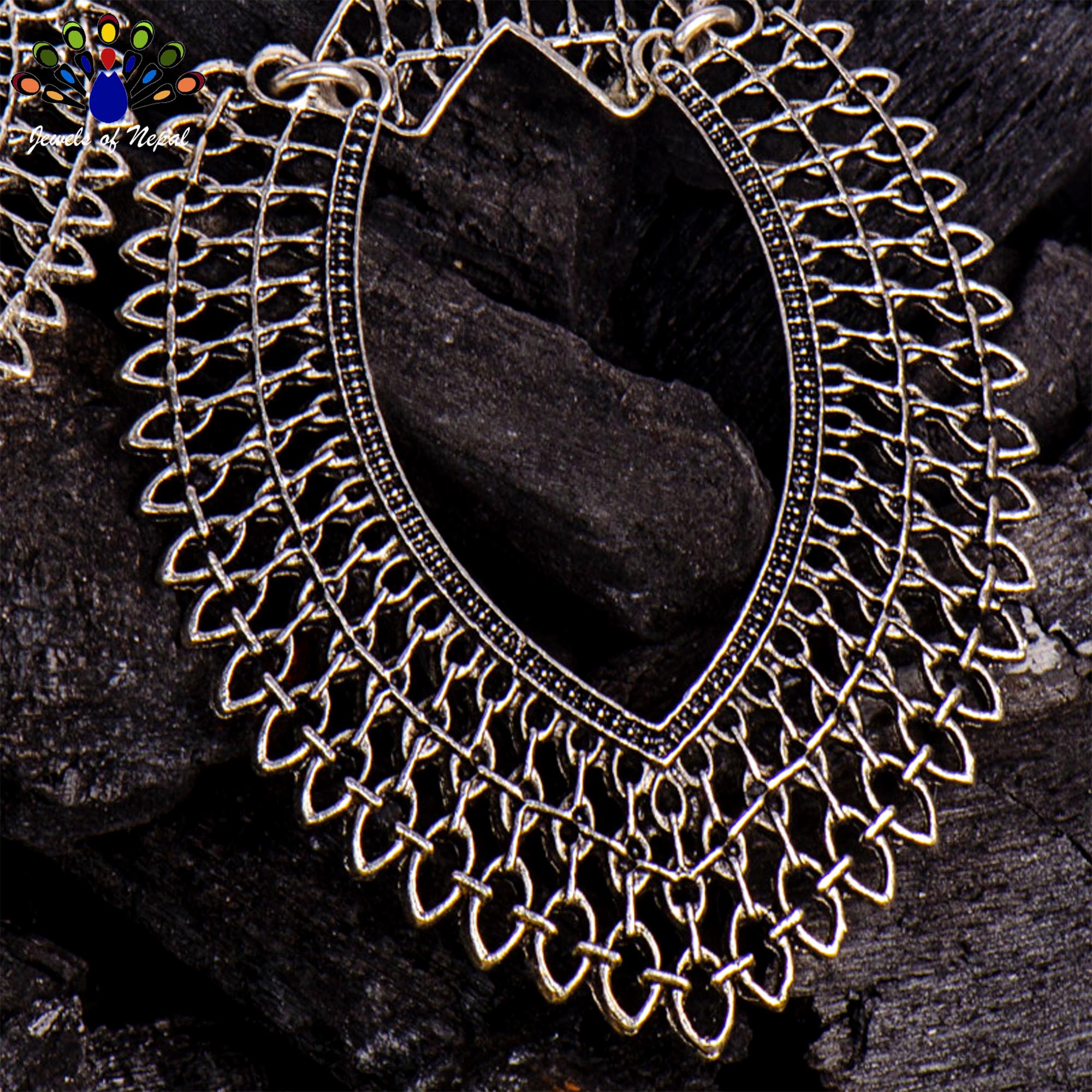 Big Silver Leaf Designed Cut Textured Earrings- Jewels Of Nepal - Image 3