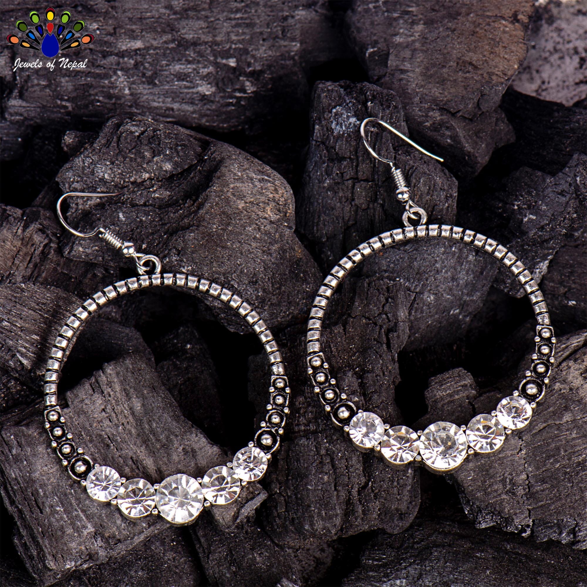 Golden/Silver Round Stone Studded Drop Earrings For Women- Jewels Of Nepal