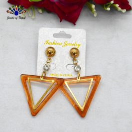 Jewels of Nepal Golden/Transparent Brown Acrylic Geometric Shaped Drop Earrings for Women
