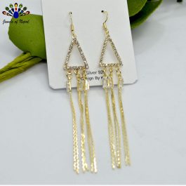 Golden Stone Studded Chain Tassel Earrings