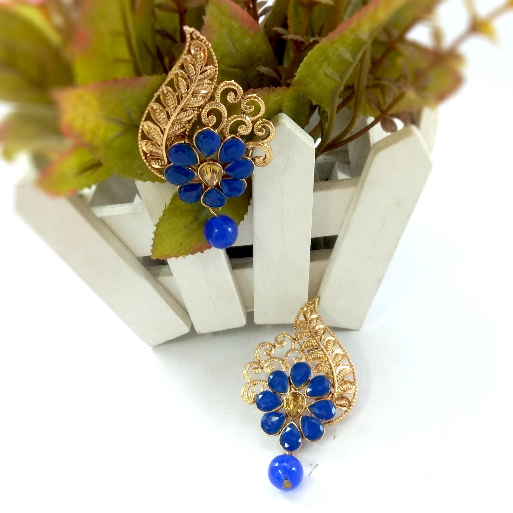 Blue Leaf Style Blue Drop Earrings - Image 2