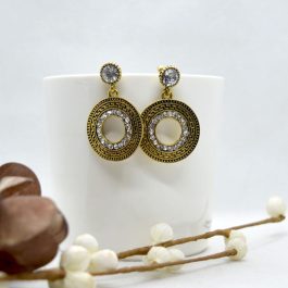 White Stones Studded Tribal Aztec Style Geometric Circle Drop Earrings For Women