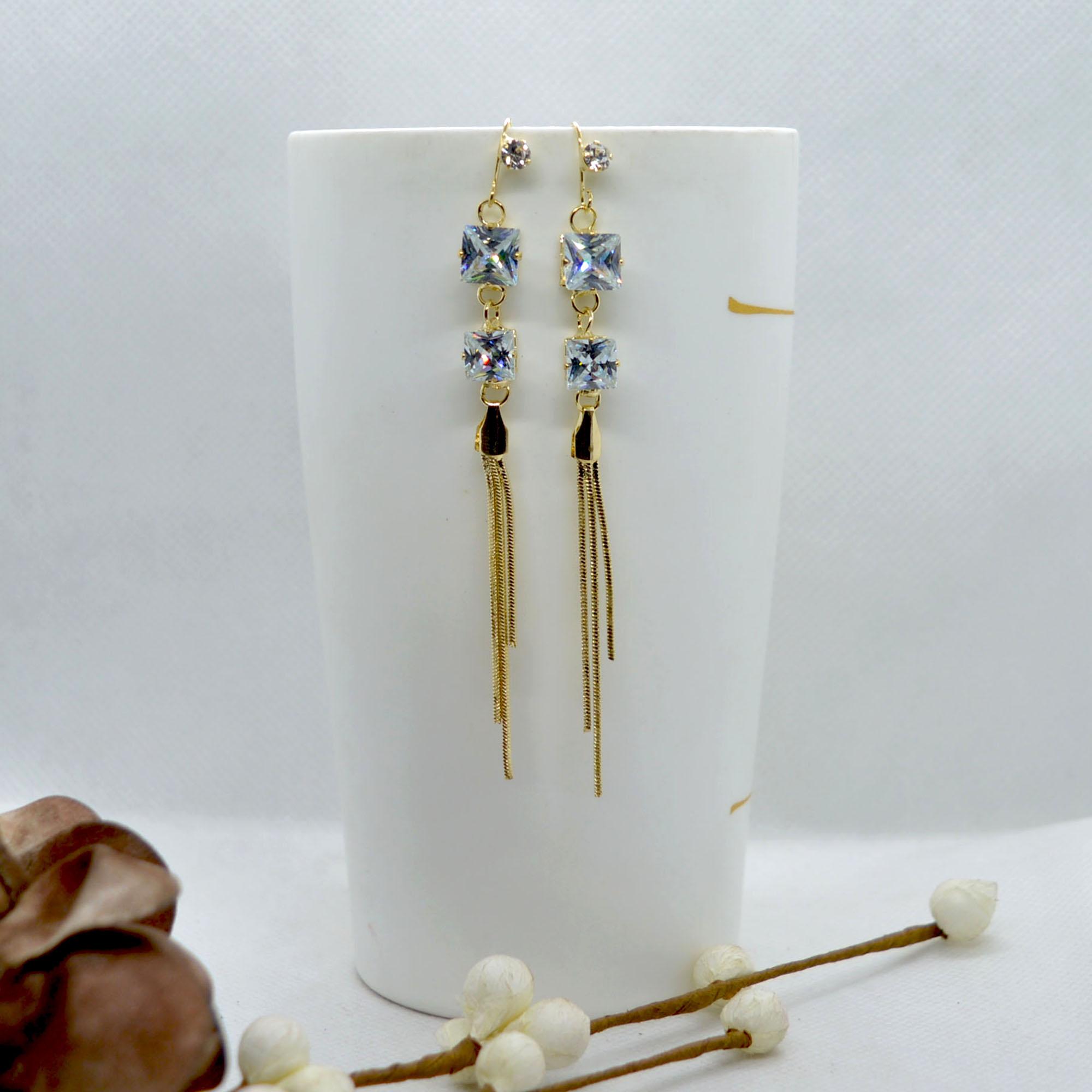 Sleek Chain Drop Stone Adorned Earrings For Women - Image 2