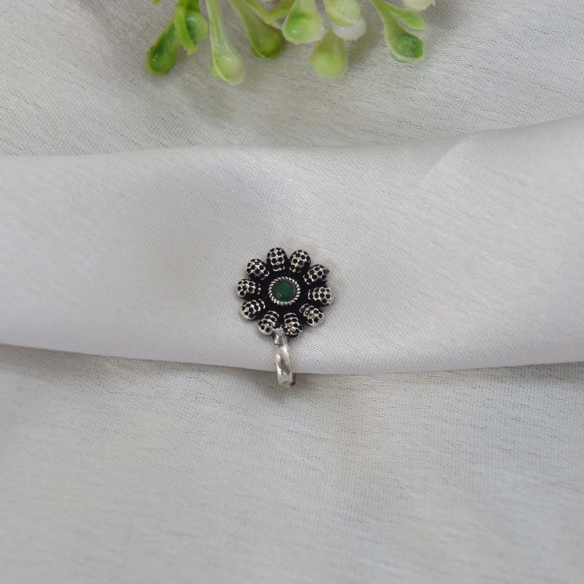 Oxidized Silver Toned Stone Clip on Nose Ring / Nathi/ Nathiya For Women- 1pc - Image 66