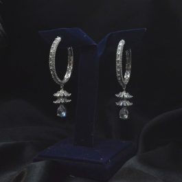 Jewels of Nepal American Diamond Hoop Pinjada Earrings For Women