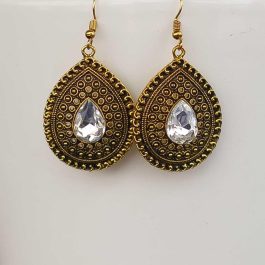 Gold/White Stone Patterned Earrings For Women
