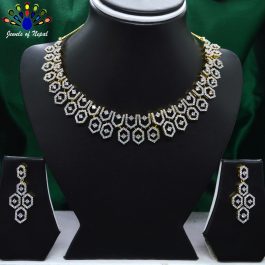Jewels of Nepal American Diamond / Cubic Zirconia 5A Studded Designer Necklace and Earrings Set for Women