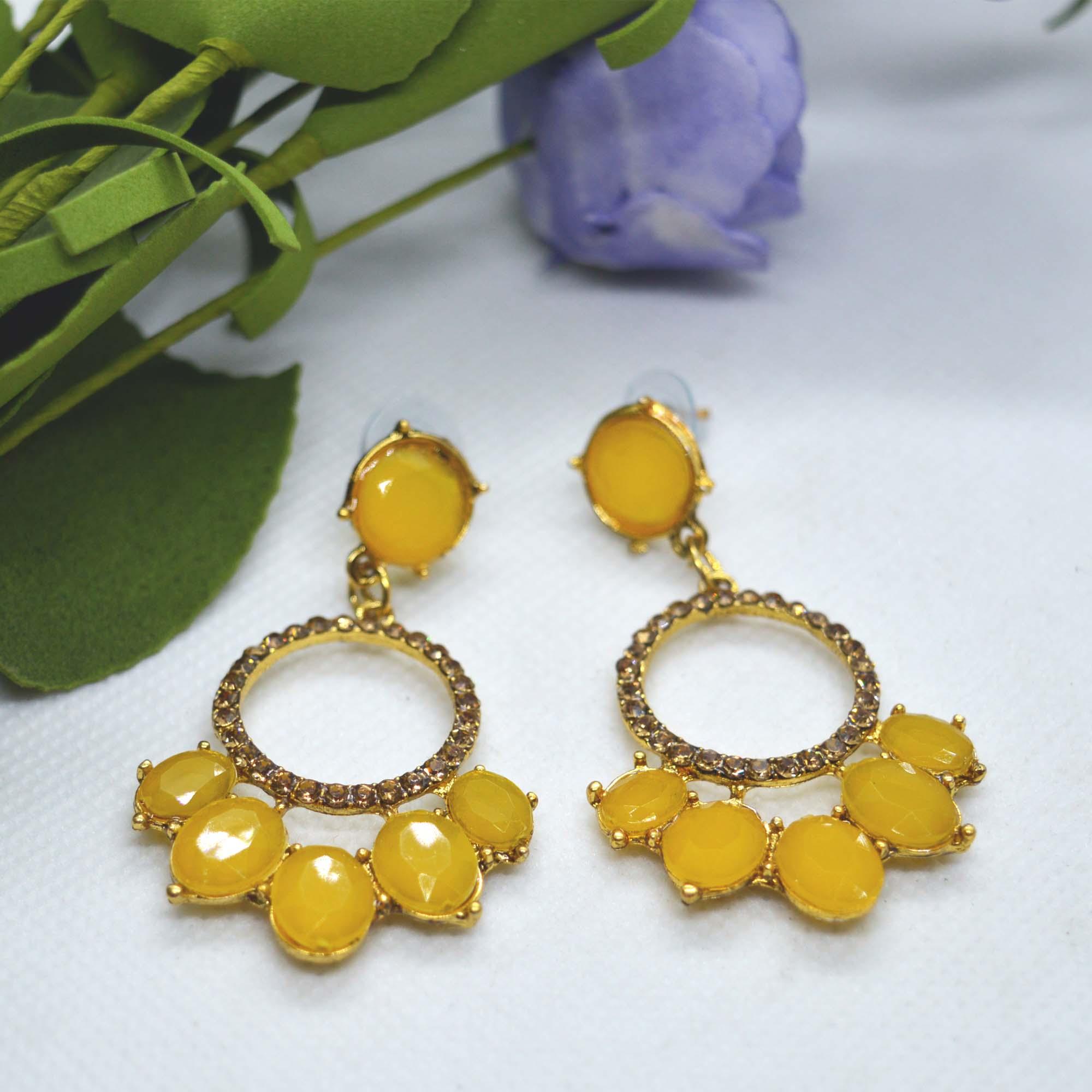 Golden/Multicolored Round Drop Earrings For Women - Image 8